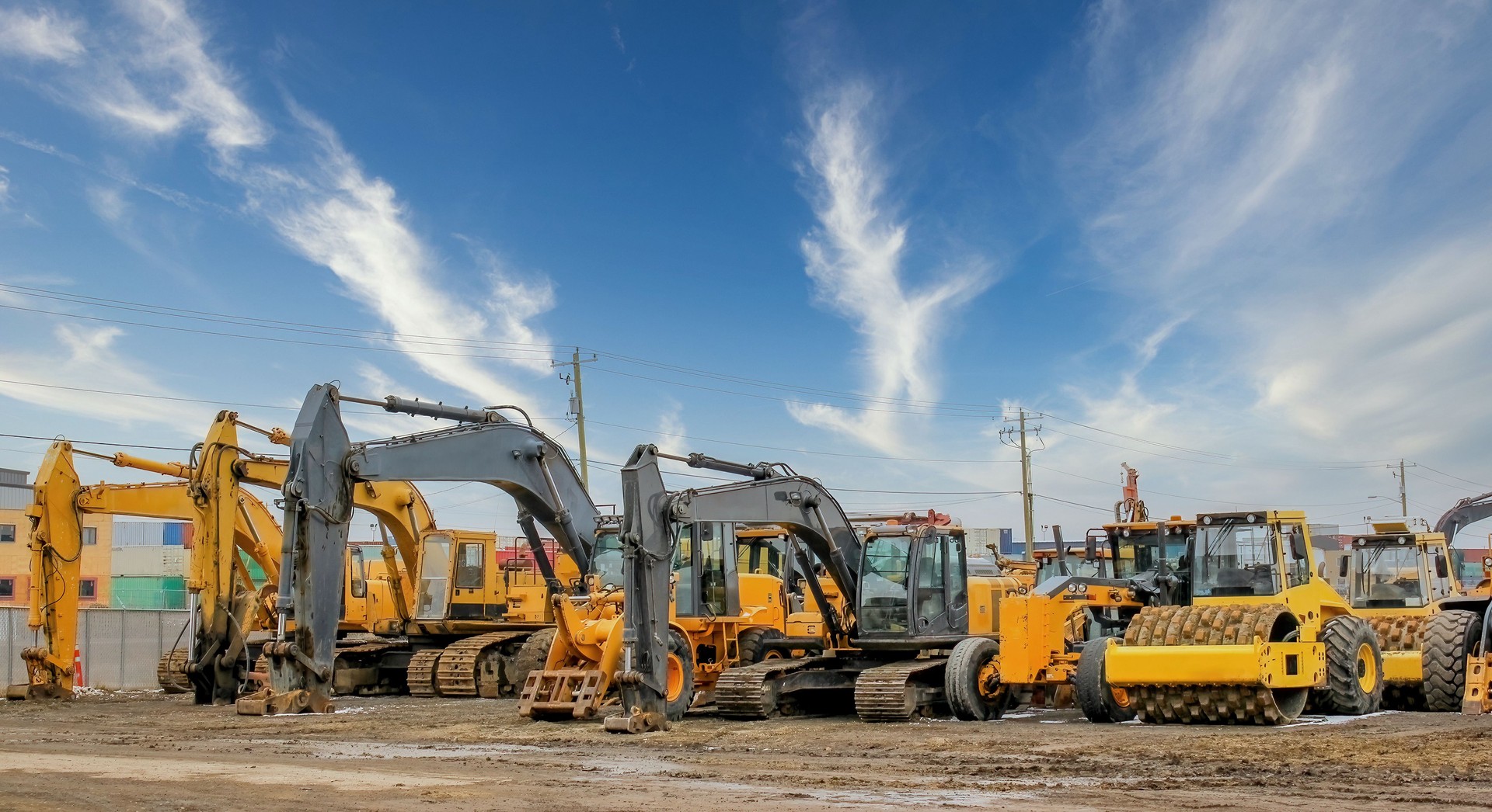 Various heavy construction vehicles, such as excavators